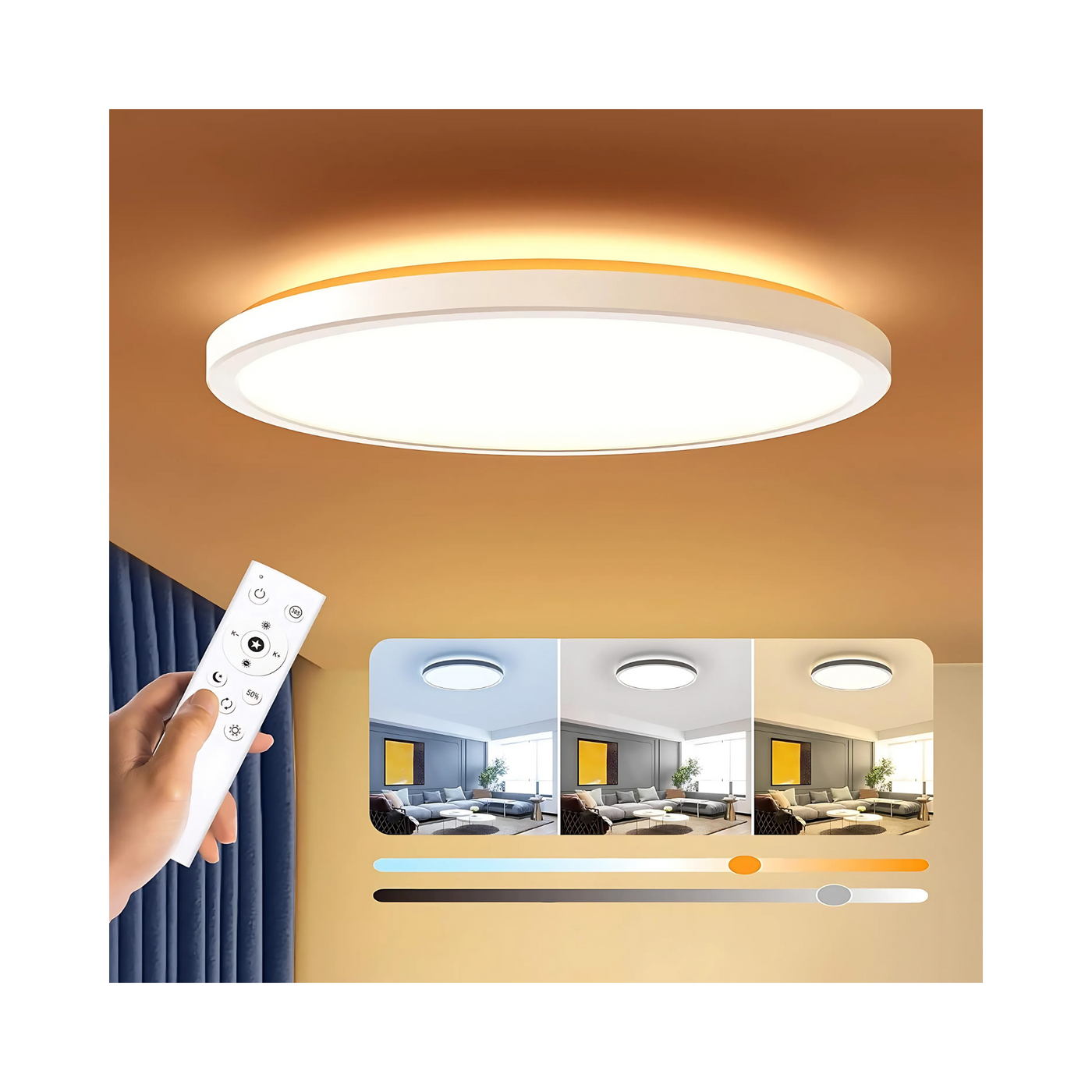 LED Flush Mounting Ceiling Light Fixtures With Light Color Remote Control
